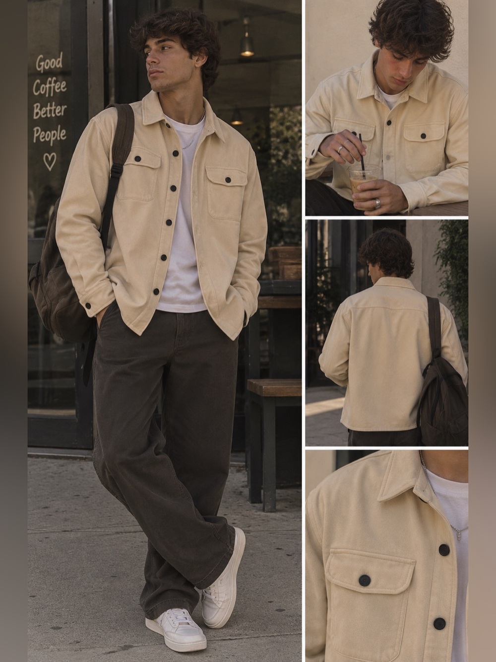 Men's Beige Shirt Jacket
